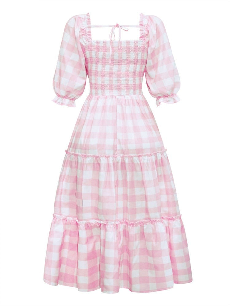 Mommy & Me! Matching Pink Plaid Puff Sleeve Dress for Mother & Daughter