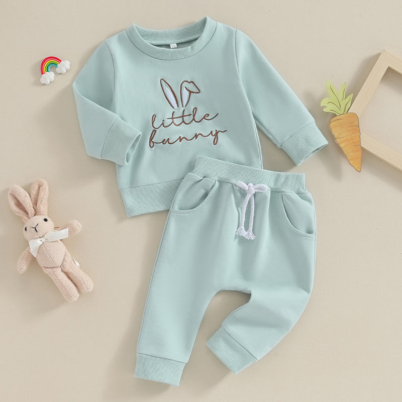 Girl's Easter Bunny Embroidered Sweatshirt & Pants Sets