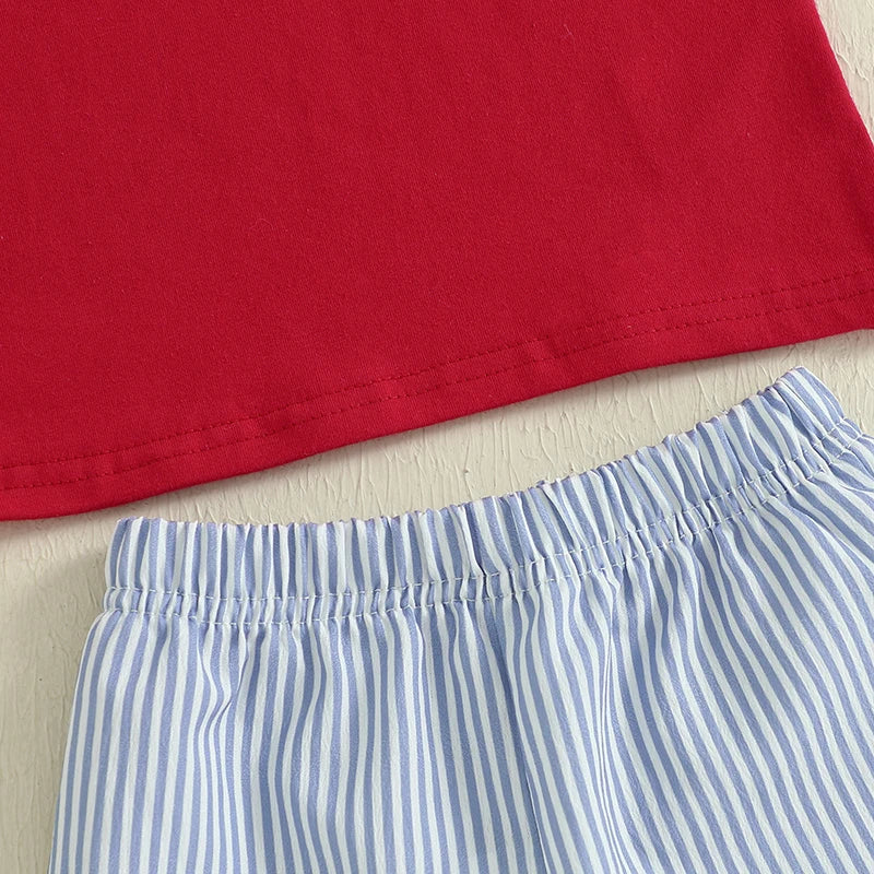 Boy's 2-Piece Embroidered 4th of July T-Shirts & Striped Shorts Sets