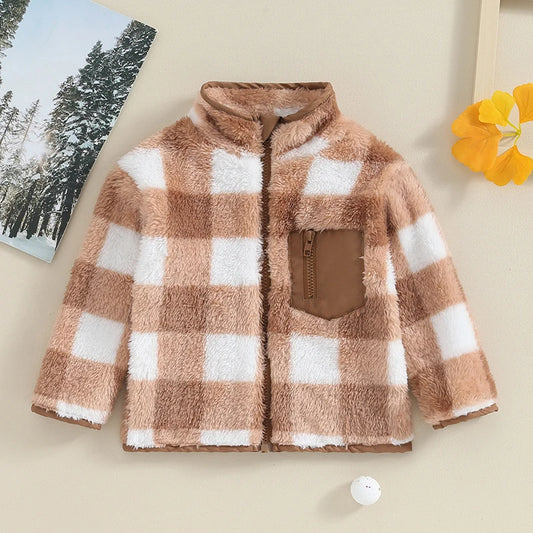 Boy's & Girl's Fuzzy Fleece Plaid Zip Jackets