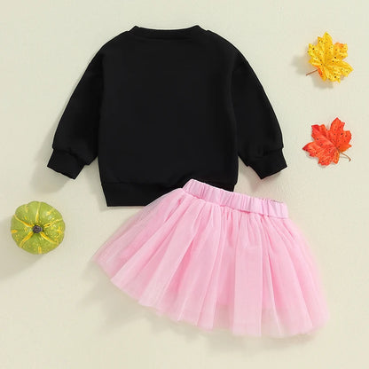 Girl's Halloween 2-Piece "Boo Babe" Embroidered Sweatshirt & Tulle Skirt Sets