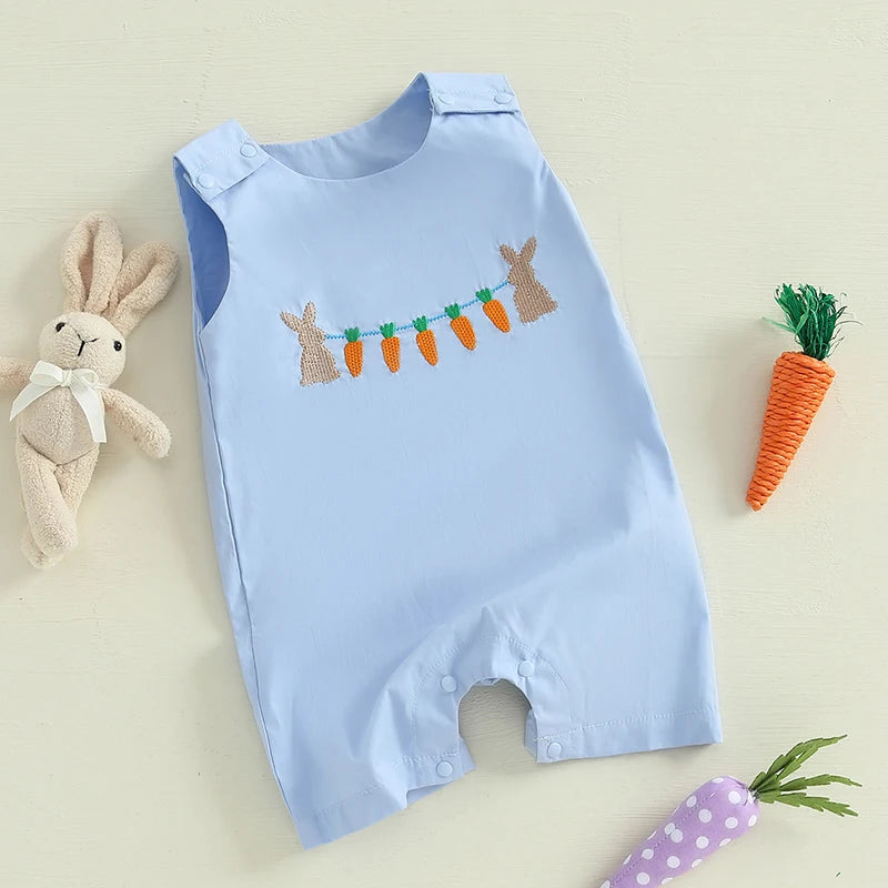 Boy's Sleeveless Easter Bunny Embroidered Jumpsuits