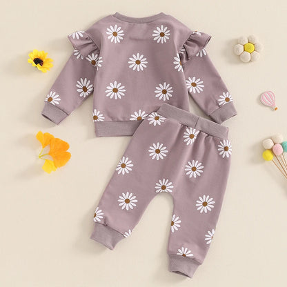 2-Piece Fall / Winter Outfits! Girl’s Daisy Print Sweatshirt & Pants Sets