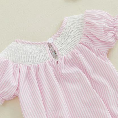 Girl's Embroidered Easter Bunny Stripe Rompers