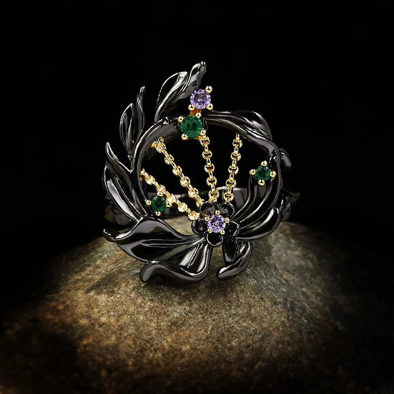 Elegant Moonstone Zircon Black & Gold Series Rings