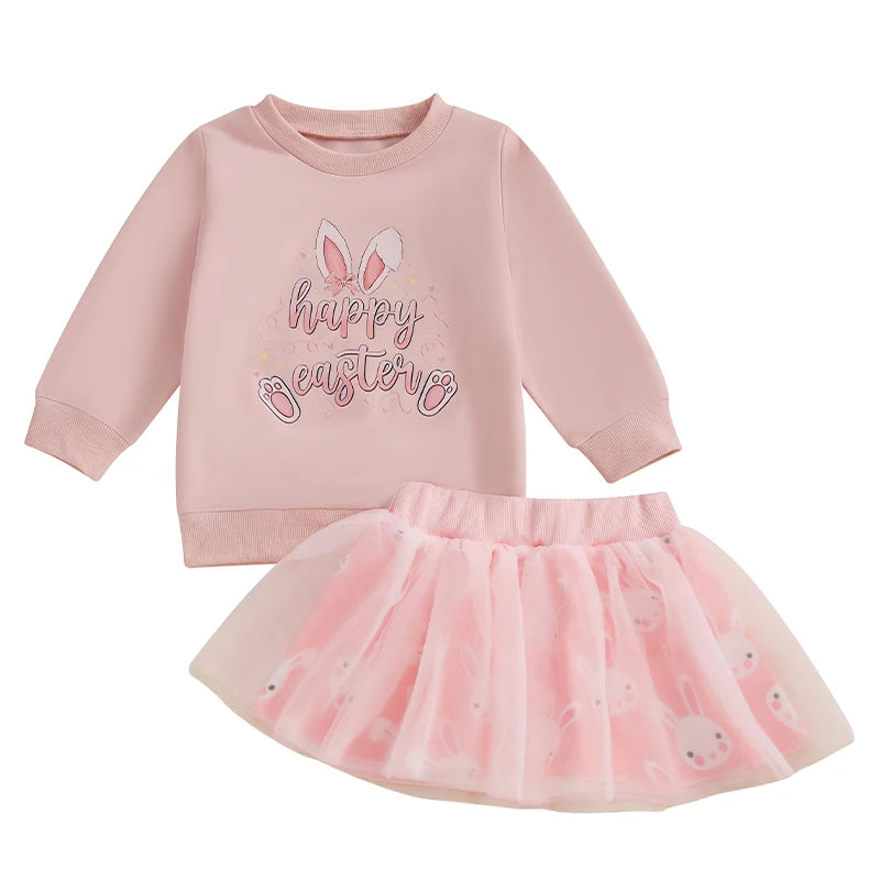 Girl's Easter Bunny Sweatshirts & Mesh Skirt Sets