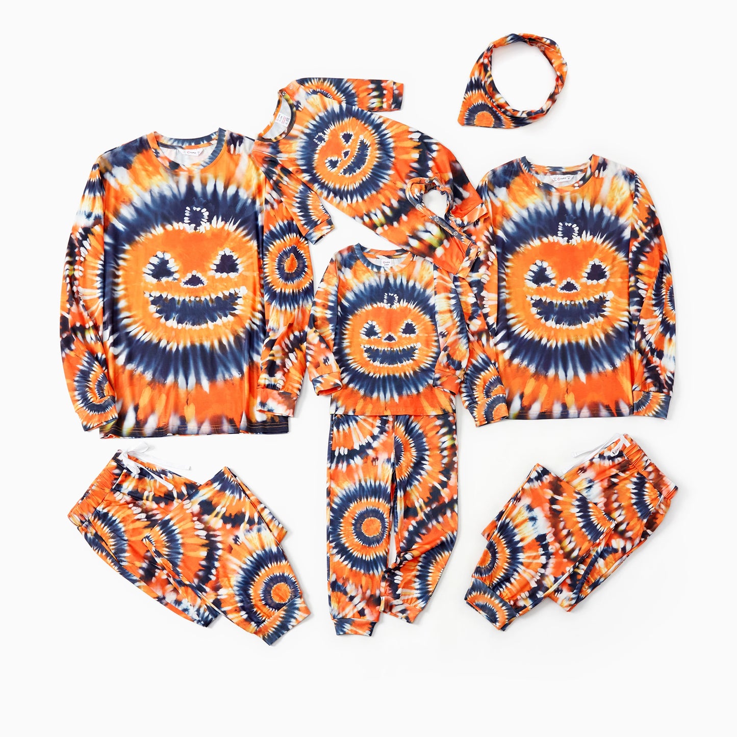 Family Matching! Orange Tie-Dye Halloween Pumpkin Pajama Sets