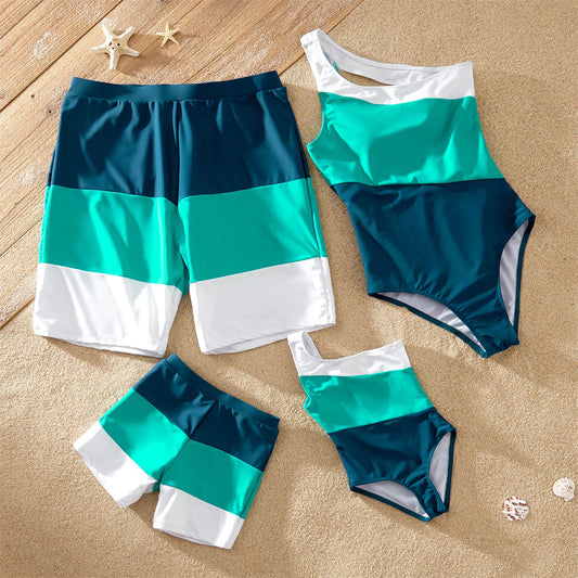 Family Matching! One Shoulder One Piece Swimwear & Trunks