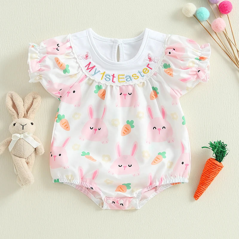 Girl's Embroidered "Eggstra" or "My 1st Easter" Bunny Rompers