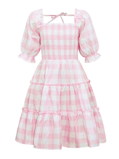 Mommy & Me! Matching Pink Plaid Puff Sleeve Dress for Mother & Daughter