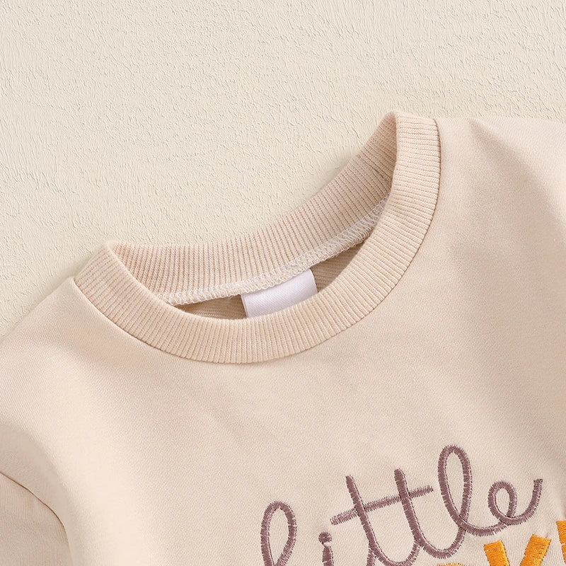 Halloween Outfits! Boy's & Girl's Embroidered "Little Pumpkin" Long Sleeve Fall Sweatshirts