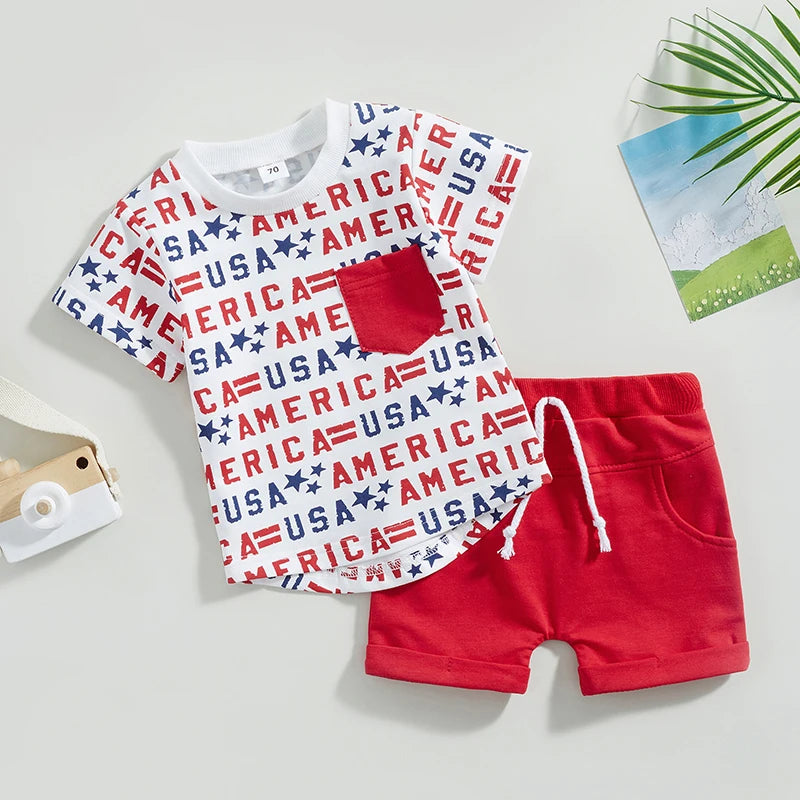 Boy's 2-Piece Independence Day USA America T-Shirt & Shorts Sets