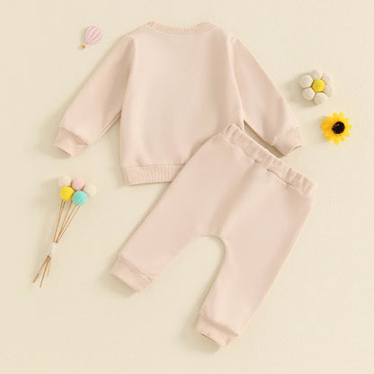 2-Piece Outfits! Girl's Embroidered Rainbow Sweatshirt & Pants Sets