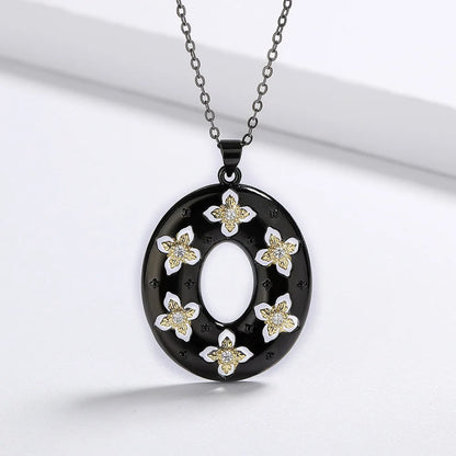 Hoop Pendant Carved Cross Black & Gold Style Necklaces