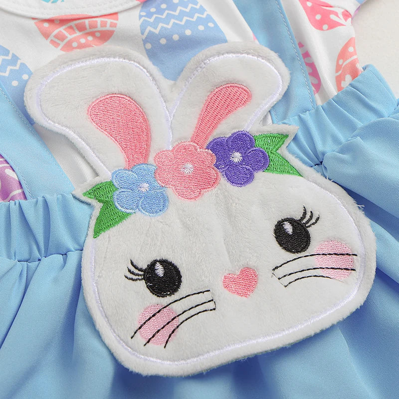 Girl's Easter Bunny, Easter Egg Ruffled Romper Dresses & Headband Sets