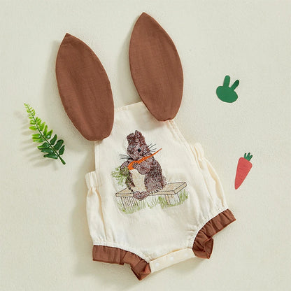 Boy's & Girl's Easter Bunny Carrot Embroidered Sleeveless Overall Onesies