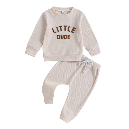 2-Piece Fall / Winter Outfits! Boy's "Little Dude" Letter Print Sweatshirt & Pants Sets