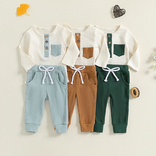 2-Piece Fall Outfits! Boy’s Long Sleeve Sweatshirt Rompers & Pants Sets