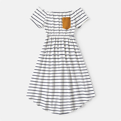 Family Matching! Striped Off Shoulder Dresses, Rompers, and T-shirts