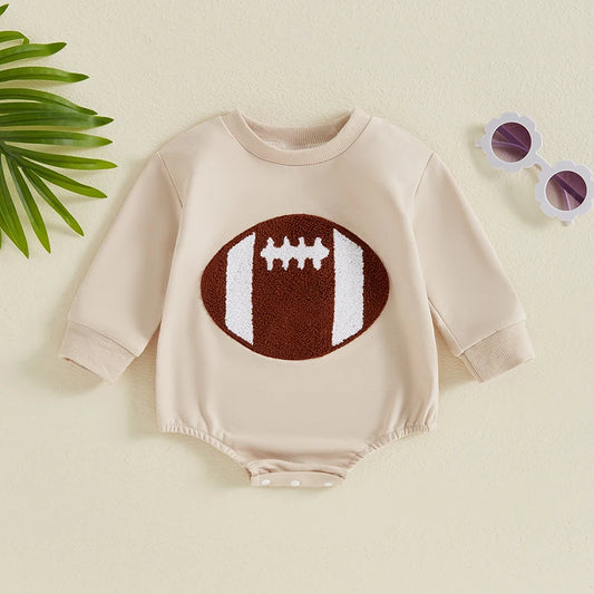Boy's Football Embroidered Sweatshirt Rompers