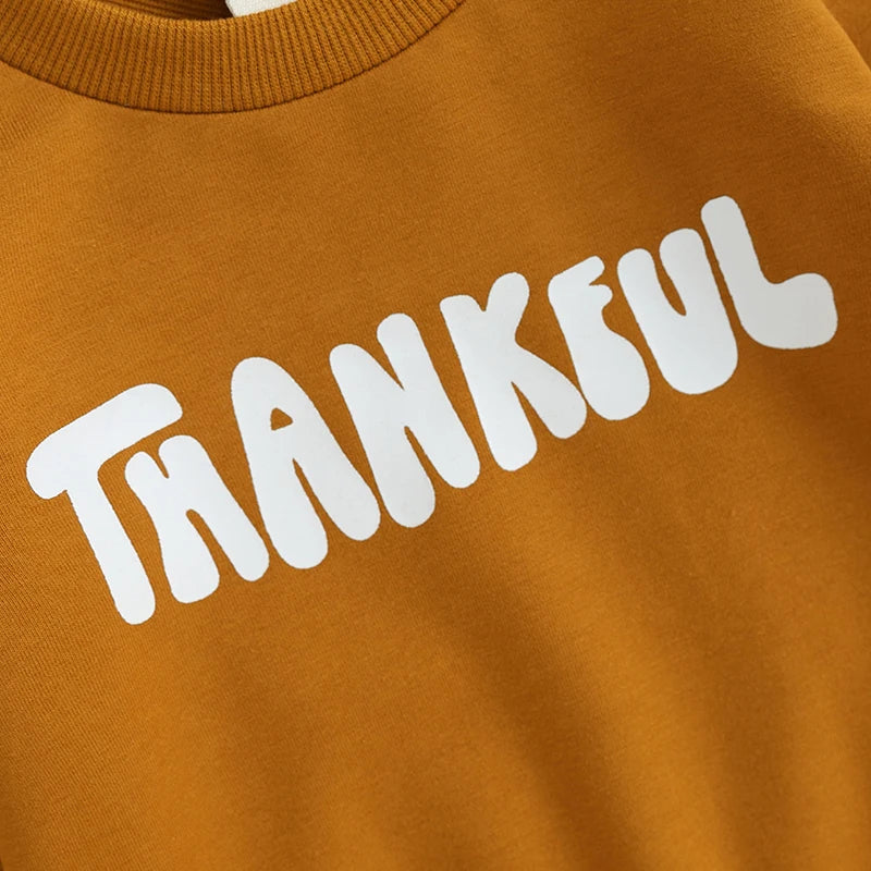 2-Piece Thanksgiving Outfits! Girl’s & Boy’s Long Sleeve Pumpkin Sweatshirt & Pants Sets