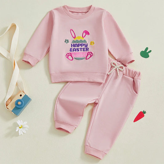 Girl's Embroidered Easter Bunny Ear, Carrot Sweatshirts & Pants Sets