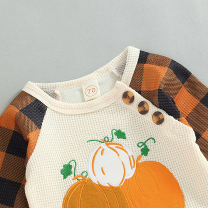 Halloween Outfits! Boy's & Girl's Plaid "Cutest in the Patch" Pumpkin Romper