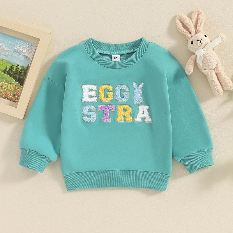 Girl's & Boy's Fuzzy Embroidered Easter Bunny Tops