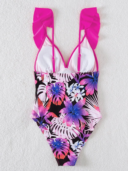 Print Verge Strapped SwimwearPatchwork Push UP One Piece Swimsuit Monokini Backless Beach Bathing Suit