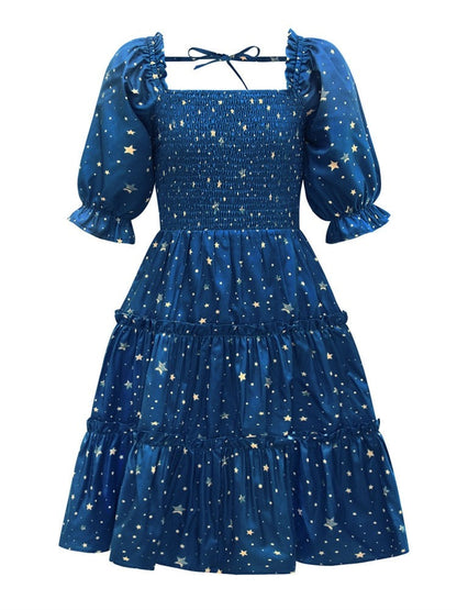 Mommy & Me! Matching Starry Night Blue Puff Sleeve Dress for Mother & Daughter