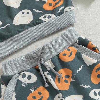 2-Piece Halloween Outfits! Boy's Ghost Pumpkin Fall Sweatshirt & Pants Sets