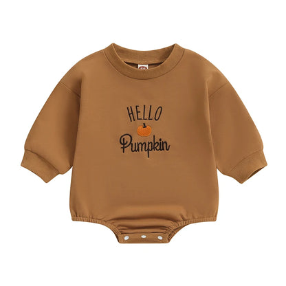 Halloween Rompers! Girl’s & Boy’s Long Sleeve Embroidered Pumpkin Onesies