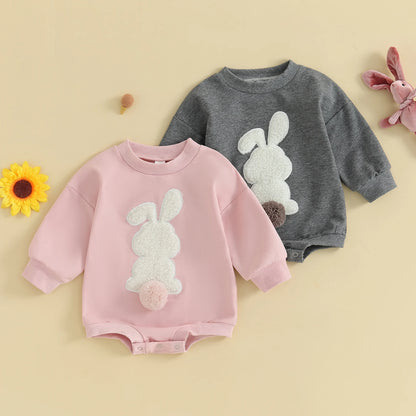 Girl's & Boy's Embroidered Easter Bunny Romper Sweatshirts