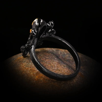 Men's Octopus Tentacles Black & Gold Style Rings Red Zircon Rings High