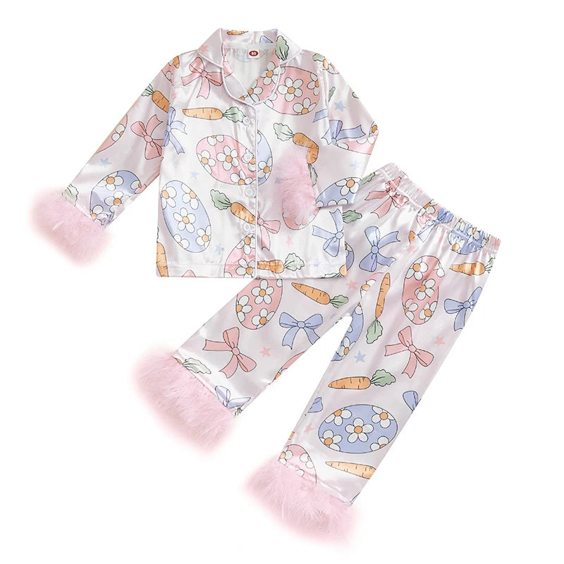 Girl's 2-Piece Easter Eggs & Bunny Carrots Pajamas Sets