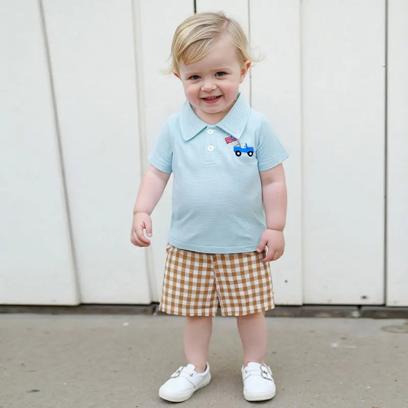 Boy's Embroidered 4th of July Golf Cart or Dog Flag Polo T-Shirts