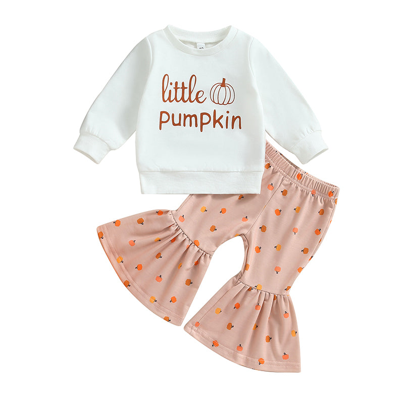 2-Piece Halloween Outfits! Girl’s Long Sleeve Pumpkin Sweatshirt & Pants Sets