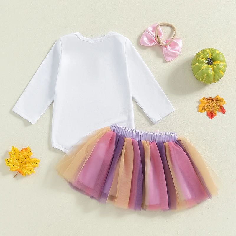 2-Piece Halloween Outfits! Girl’s Long Sleeve Ghost Onesie, Tutu Skirt & Headband Sets