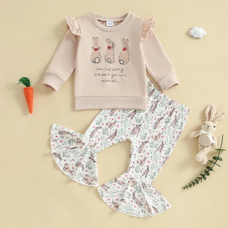 Girl's 2-Piece Peter Rabbit Sweatshirt & Bunny Floral Flared Pants Sets