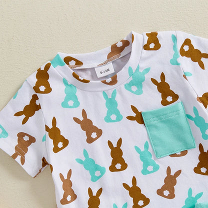 Boy's 2-Piece Easter Bunny Pocket T-Shirt & Shorts Sets