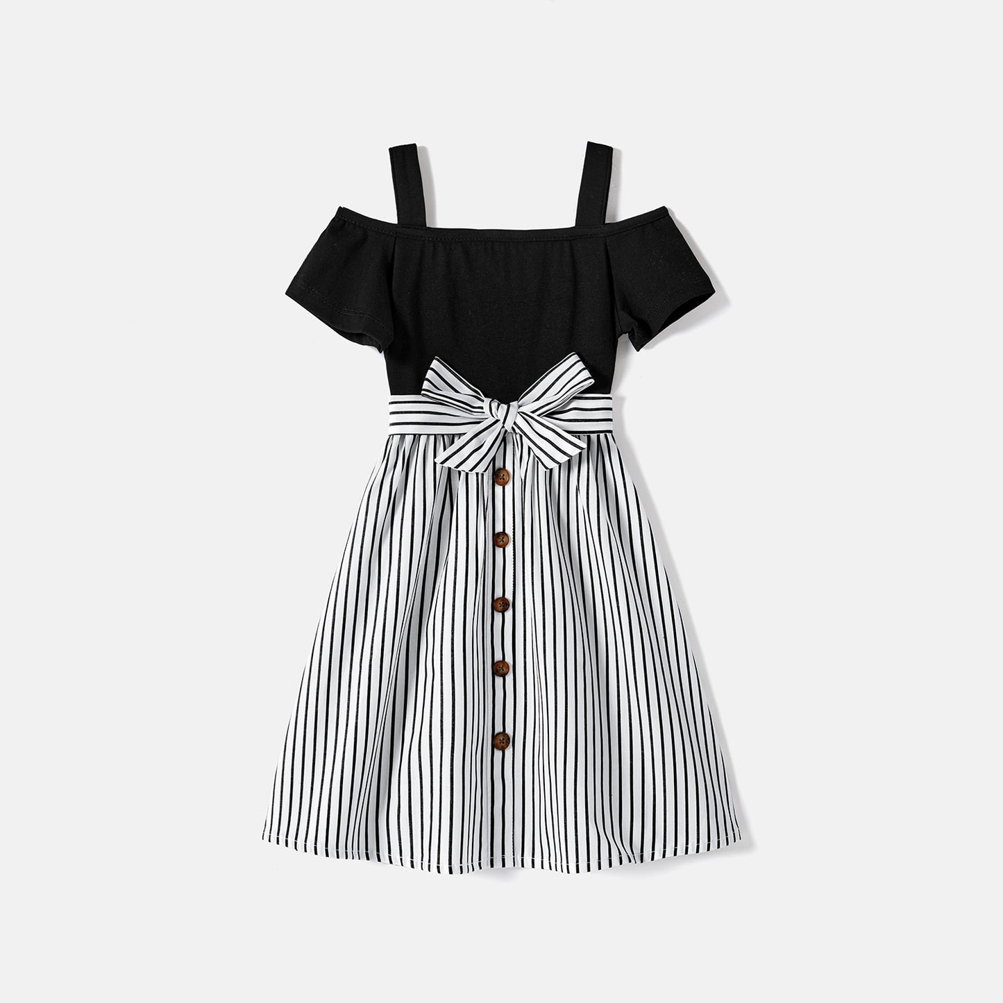 Family Matching! Striped T-shirts & Off the Shoulder Belted Dresses
