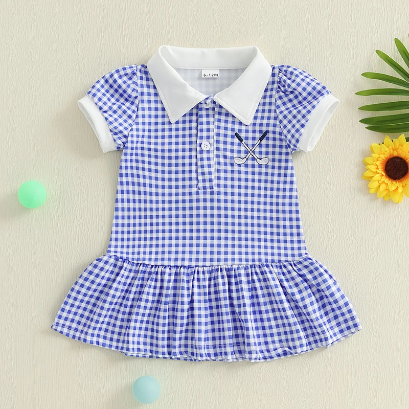 Girl's Short Sleeve Golf Club Embroidered A Line Dress