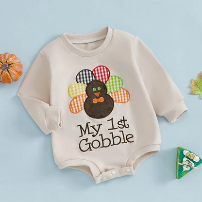 Girl's & Boy's Embroidered Thanksgiving *My 1st Gobble* Sweatshirt Onesies