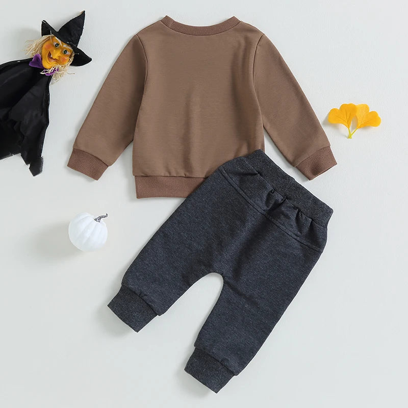 2-Piece Halloween Outfits! Boy's Ghost Checkerboard Sweatshirt & Pants Sets