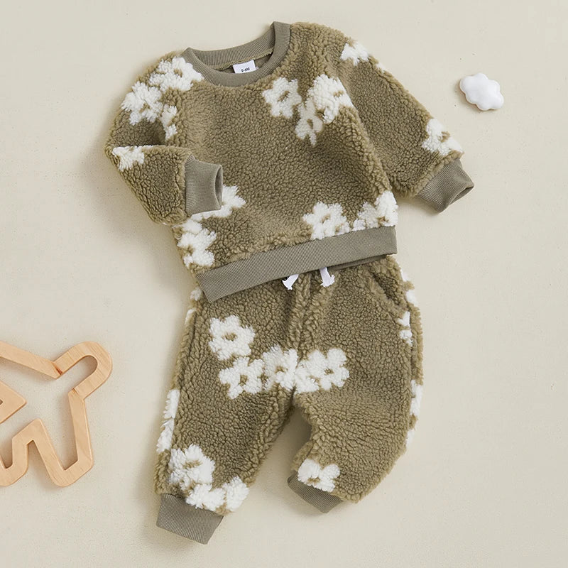 2-Piece Fall Outfits! Girl’s & Boy’s Long Sleeve Flower Sweatshirt Rompers & Pants Sets