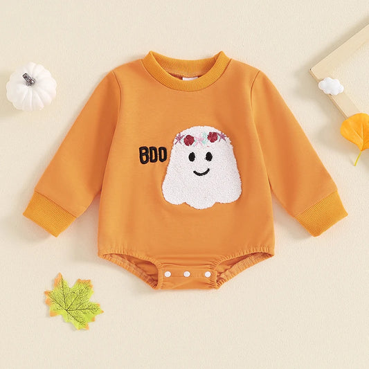 Girl's Embroidered *BOO* Halloween Ghost Sweatshirt Onesies