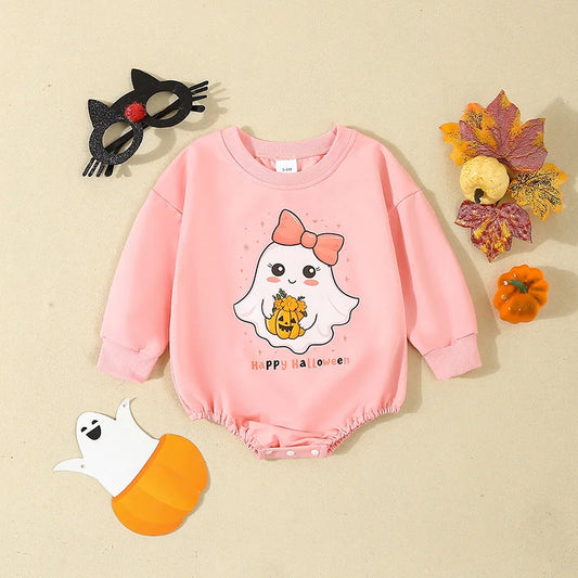 Halloween Onesies! Girl’s Long Sleeve Ghost Romper Sweatshirts