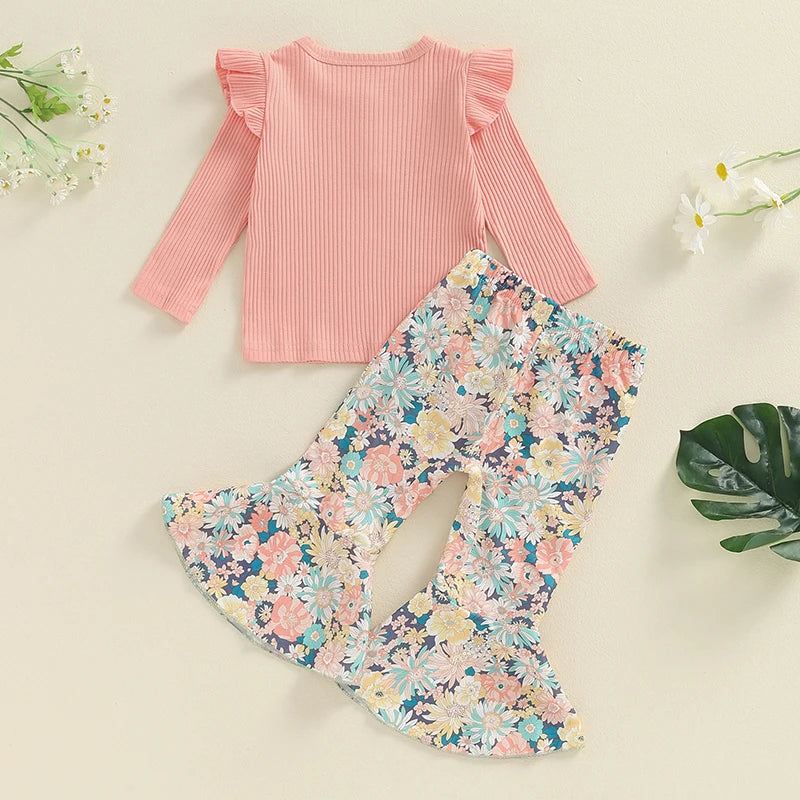 2-Piece Fall Outfits! Girl’s Floral Long Sleeve Top & Pants Sets