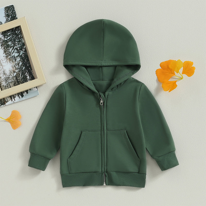 Boy's & Girl's Solid Hooded Zip Jackets