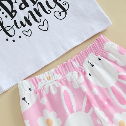 Girl's Easter Bunny T-Shirt, Flare Pants & Headband Sets